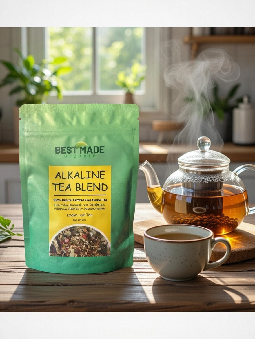 Alkaline Tea Blend – Dr. Sebi Inspired Herbal Tea | Sea Moss, Dandelion Root, Burdock Root, Elderberry, Hibiscus & Soursop Leaf | 2oz Loose Leaf