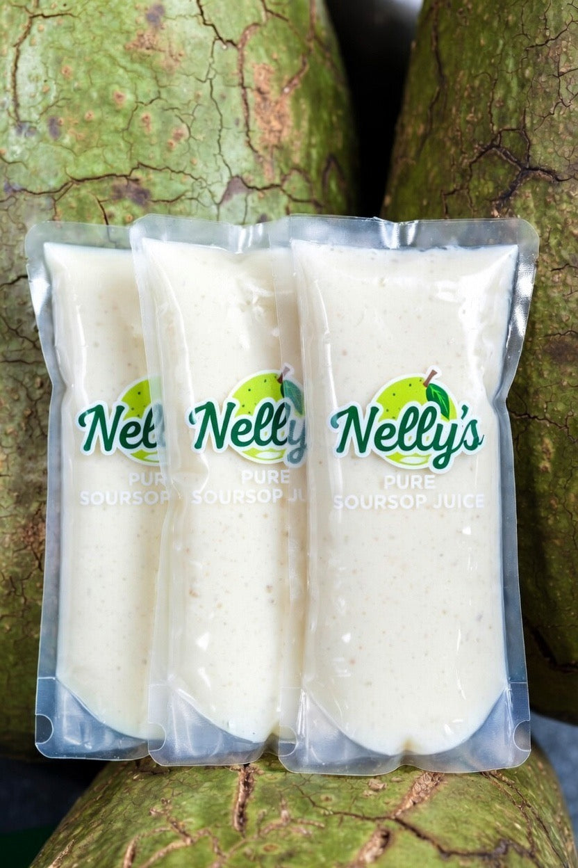 Nelly’s Pure Soursop Juice 4 Pack
(Graviola / Guanabana Juice – Spring Water + Agave Sweetened)