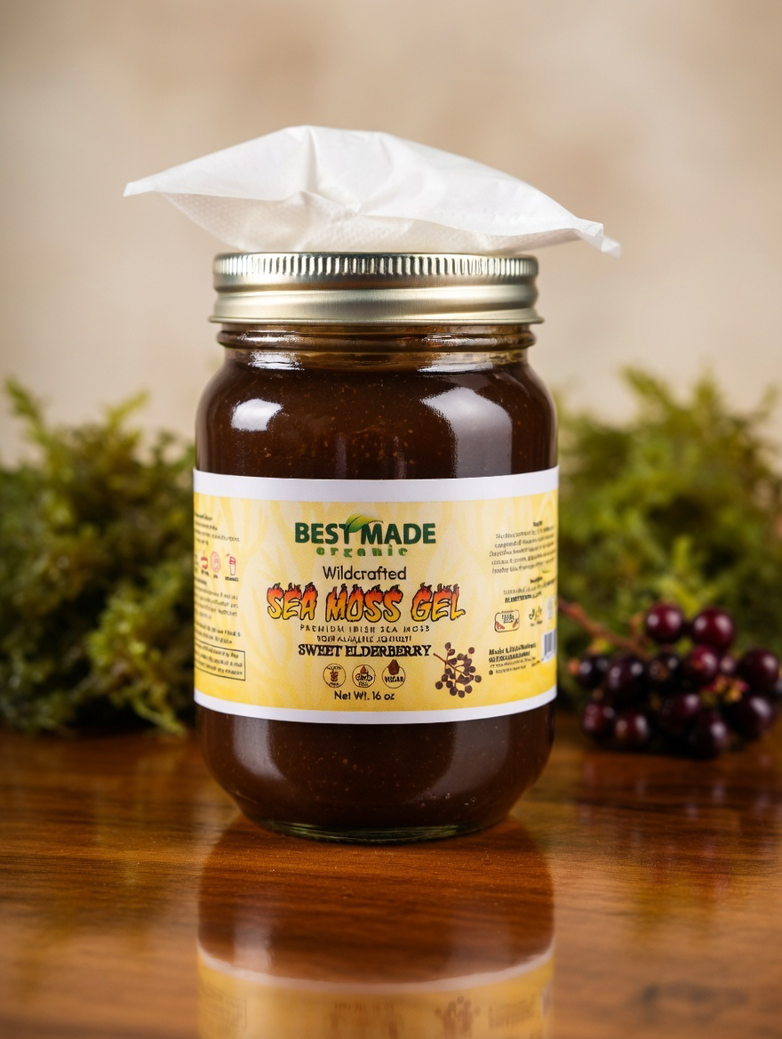 Best Made Wildcrafted Elderberry Sea Moss Gel with agave Natural and Herbal Nutrition 16 oz