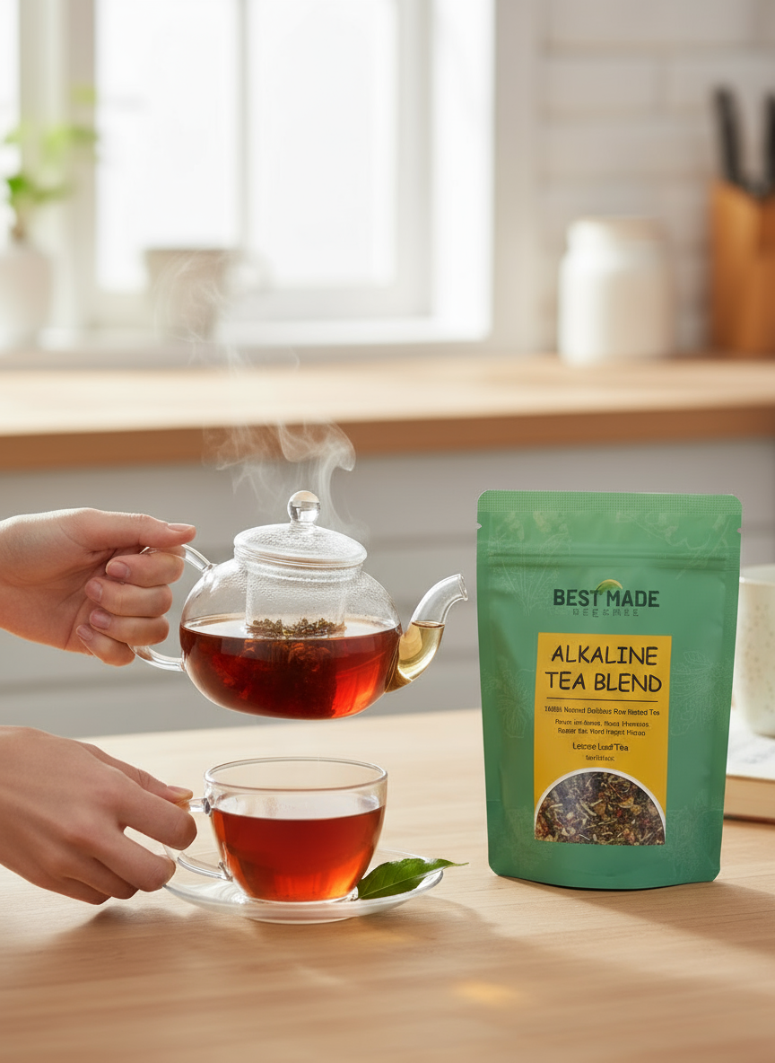 Alkaline Tea Blend of sea moss, burdock, dandelion, elderberry, hibiscus and soursop leaves