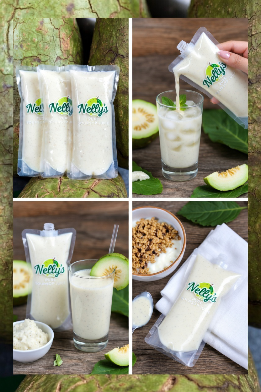 Nelly’s Pure Soursop Juice 4 Pack
(Graviola / Guanabana Juice – Spring Water + Agave Sweetened)